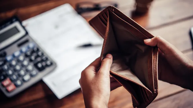 Empty wallet shortage of money